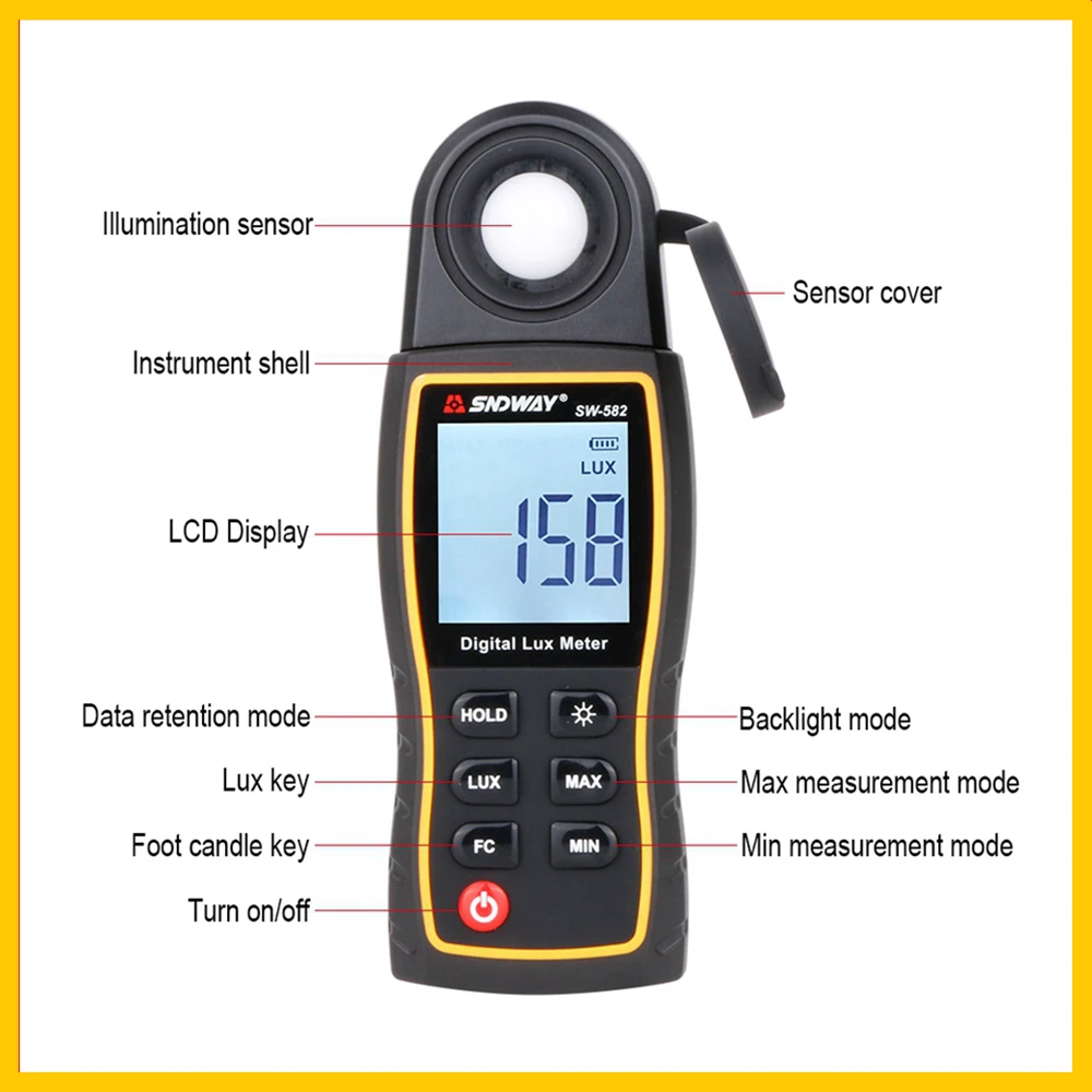 SNDWAY Цифровой Люксметр Lux/FC meterr мини-светильник оборудование для тестирования окружающей среды ручной тип SW-582