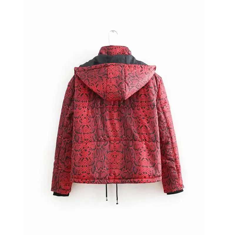 2018 Vintage snake print Winter jacket women plus size bomber jacket female Korean Streetwear parkas hooded coat women clothes