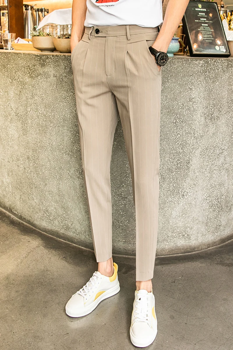 Men's trousers 2019 summer new non-elastic solid color small feet casual nine-minute trousers loose fashion youth men's wear