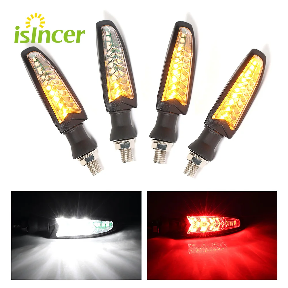 

4 pcs Flowing Water Lighting LED Motorcycle Turn Signal Light Red Brake Lamp White DRL Indicators Blinkers Flicker For
