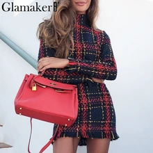 Женское твидовое платье Glamaker теплое клетчатое с кисточками и
