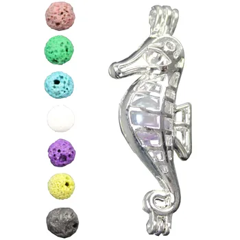 

Sea Horse Essential Oil Diffuser for Charms Pearl Cage diy Jewelry Locket Peandant Alloy Silver44*12*10mm 10pcs Mixed Wholesale