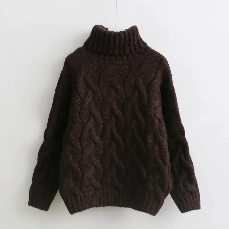 Wixra, женские теплые свитера, Осень-зима, пуловер с высоким воротом, повседневные однотонные свитера, свитер большого размера - Цвет: Coffee