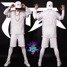 S-4XL Для мужчин мода певица Повседневная рубашка DJ вечерние платье Корея же белый марли 3D вышивка костюмы для хип-хопа комплекты из 3 предметов