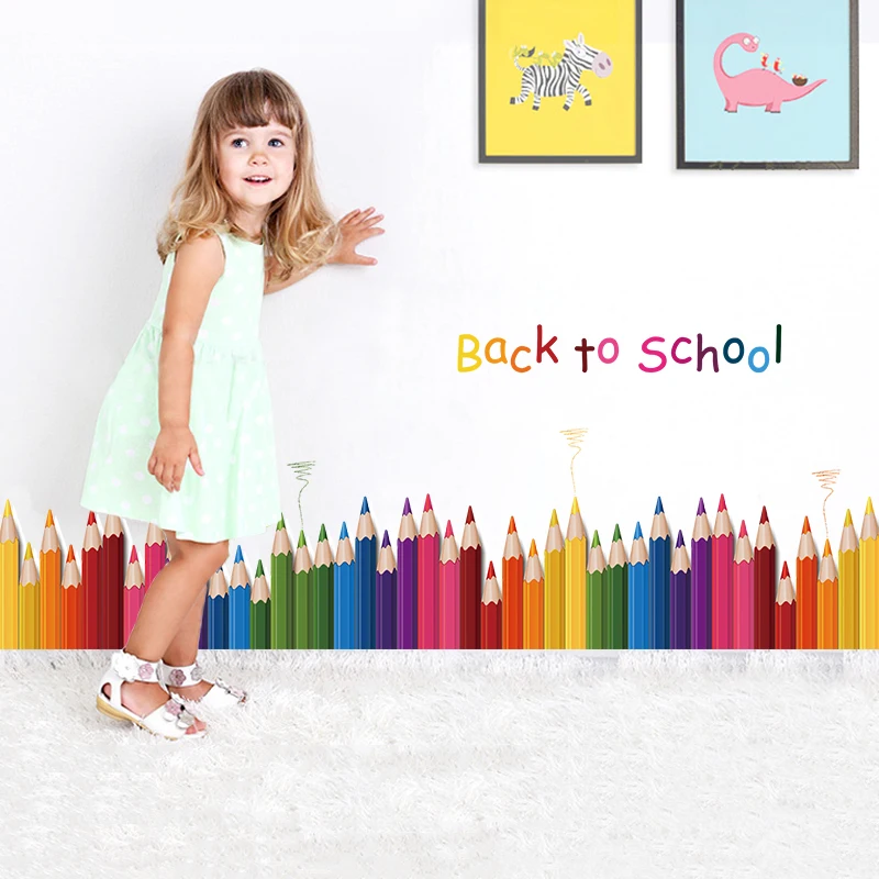  DIY Mural Pencil Back To School Wall Sticker Removable Vinyl Art Wall Decals Kindergarten Play Room - 32855810224