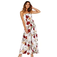 Gothic Floral Print High Slit Jumpsuit Women Casual Strapless Wide Leg Pants Lace Up Jumpsuit Vacation Female Body Overalls Gothic Floral Print High Slit Jumpsuit Women Casual Strapless Wide Leg Pants Lace Up Jumpsuit Vacation Female Body Overalls
