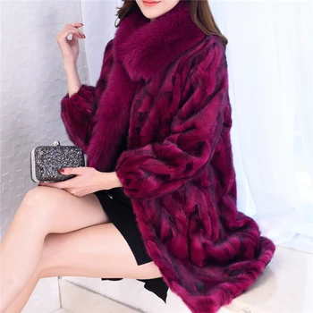 

Natural Mink Fur Coats Outerwear Women Real Fox Fur Collar Warm Winter Fur Jackets Ladies Genuine Leather Fur Overcoat Plus Size