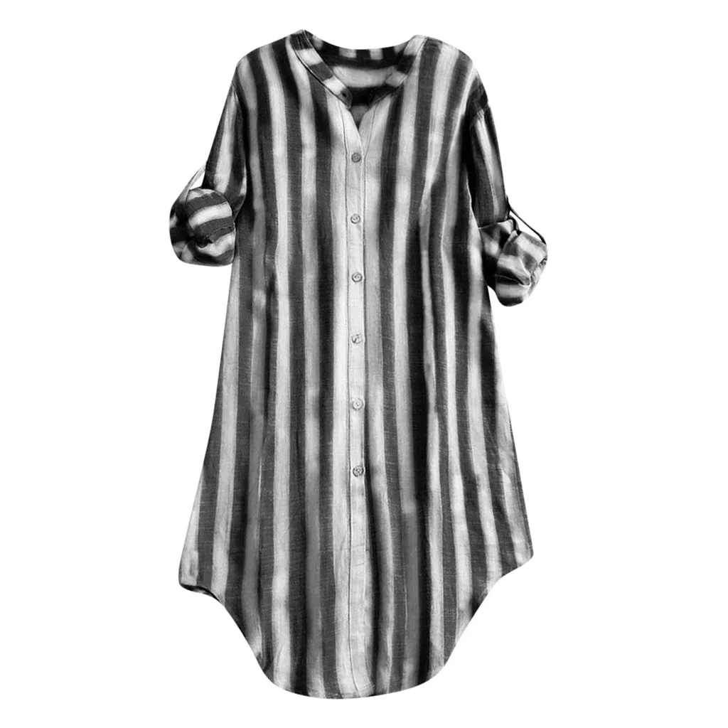 JAYCOSIN, модная брендовая женская блузка, летняя, на пуговицах, пуловер, хлопок, в полоску, топ размера плюс, туника, блузки для больших дам, Jul03 - Цвет: Черный