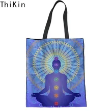 THIKIN льняные хозяйственные женские сумки-тоут модная чакра цветочный узор для девочек Эко сумки повседневные многоразовые большие чистые тканевые сумки