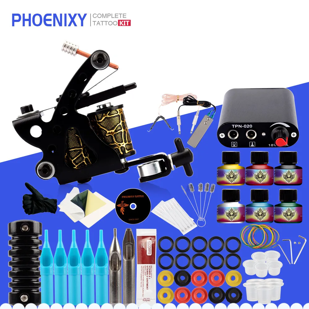 

Beginner Tattoo Machine Set 8 Wrap Coils Machine Gun Kit 6Pcs Pigment Ink Power Supply Tattoo Accessories Permanent Makeup Kit