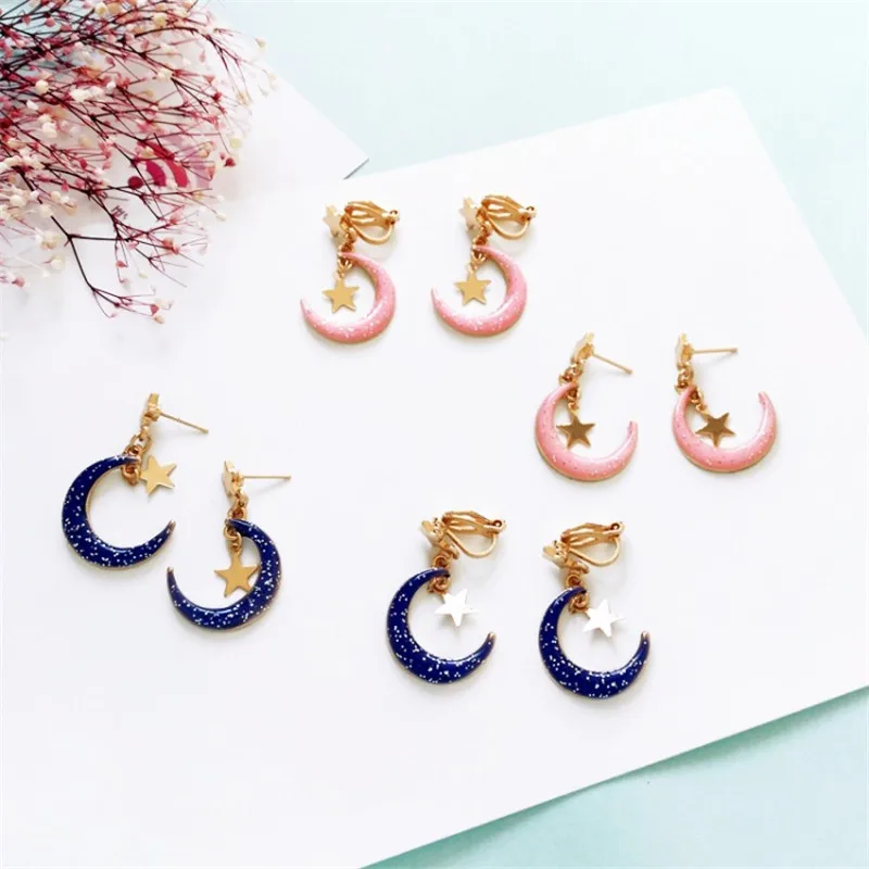 

Original Japan and South Korea retro fashion stars earrings moon earrings without ear hole ear bone clip wholesale earrings