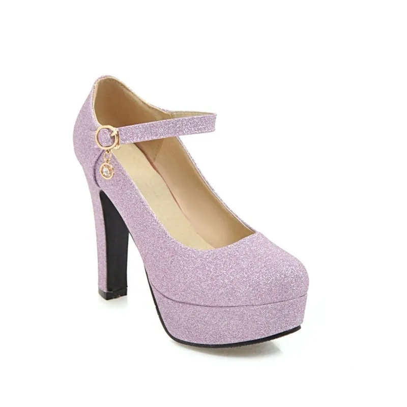 Women Pumps Super High Heels Sexy New Fashion Square Heel Platform 2018 Spring Autumn Pu Bling Party Wedding Shoes Gold Purple