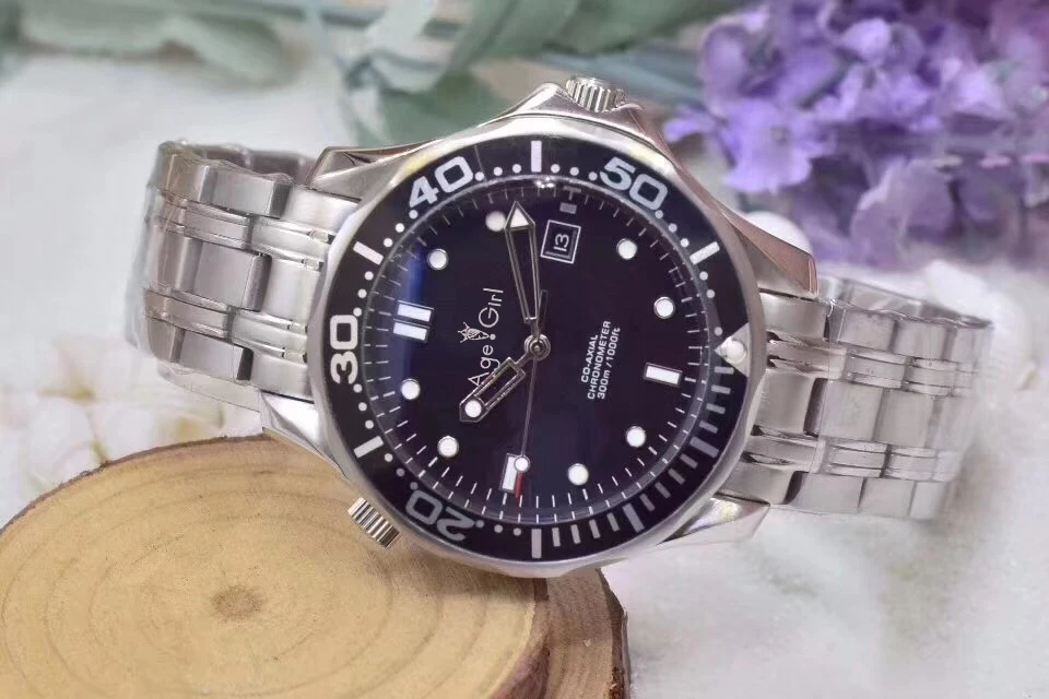 

Luxury Brand New Mens Automatic Mechanical Watch Silver Black Blue James Bond 007 Ceramic Bezel Crystal Sapphire Leather AAA+