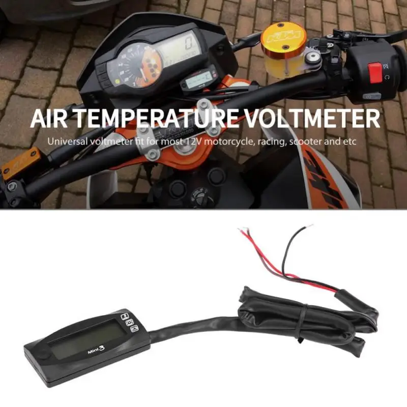 Motorcycle Air Temperature & Time Clock & Voltmeter Voltage Meter Mini