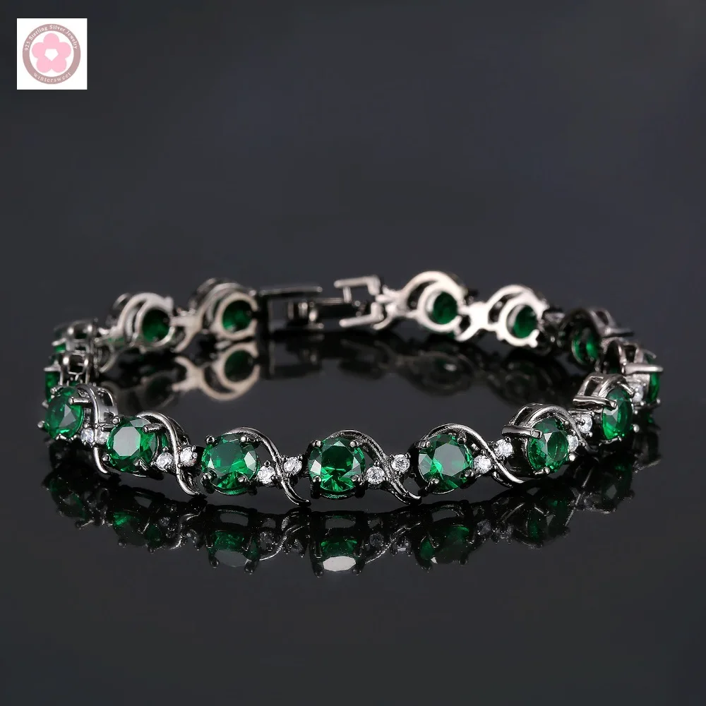 

JLB-364 Hot Sale Black Gold Filled AAA Green Gem And White Zircon Inlaid Fashion Bracelet For Women Jewelry Gift SZ0012