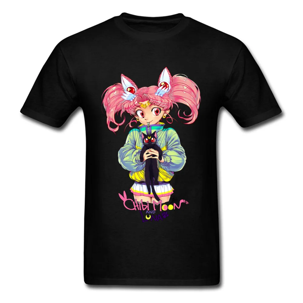 Chibi Moon Luna Geek Short Sleeve Tees NEW YEAR DAY Round Collar 100% Cotton Fabric Men T-Shirt Geek Sweatshirts 2018 Newest Chibi Moon  Luna black