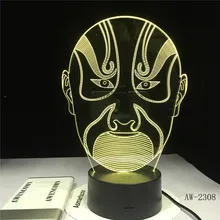 3D видение ночник Пекинская опера мужской Лицо Цвет яркий светодиодный книга изображения Touchment управление Цвет 3D ночник настольная лампа AW-2308