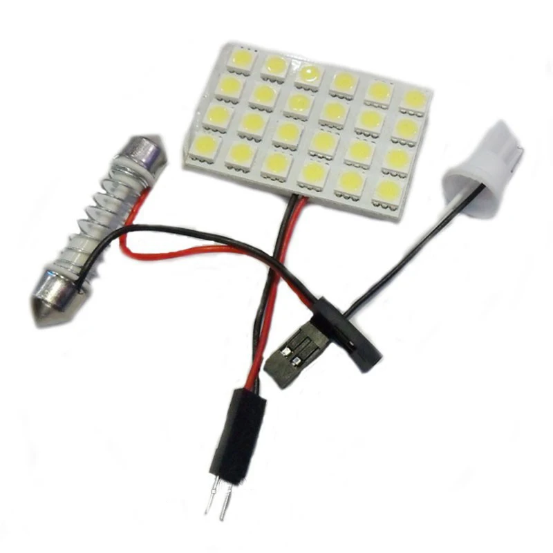 

2pcs T10 W5W C5W C10W Festoon 2 Adapters 24 LED 5050 smd auto Panel lamp reading Lights Car interior map Dome light 12V