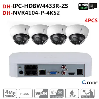 

DH Security CCTV Camera Kit With NVR4104-P-4KS2 IP Camera IPC-HDBW4433R-ZS P2P Surveillance System Easy To Install