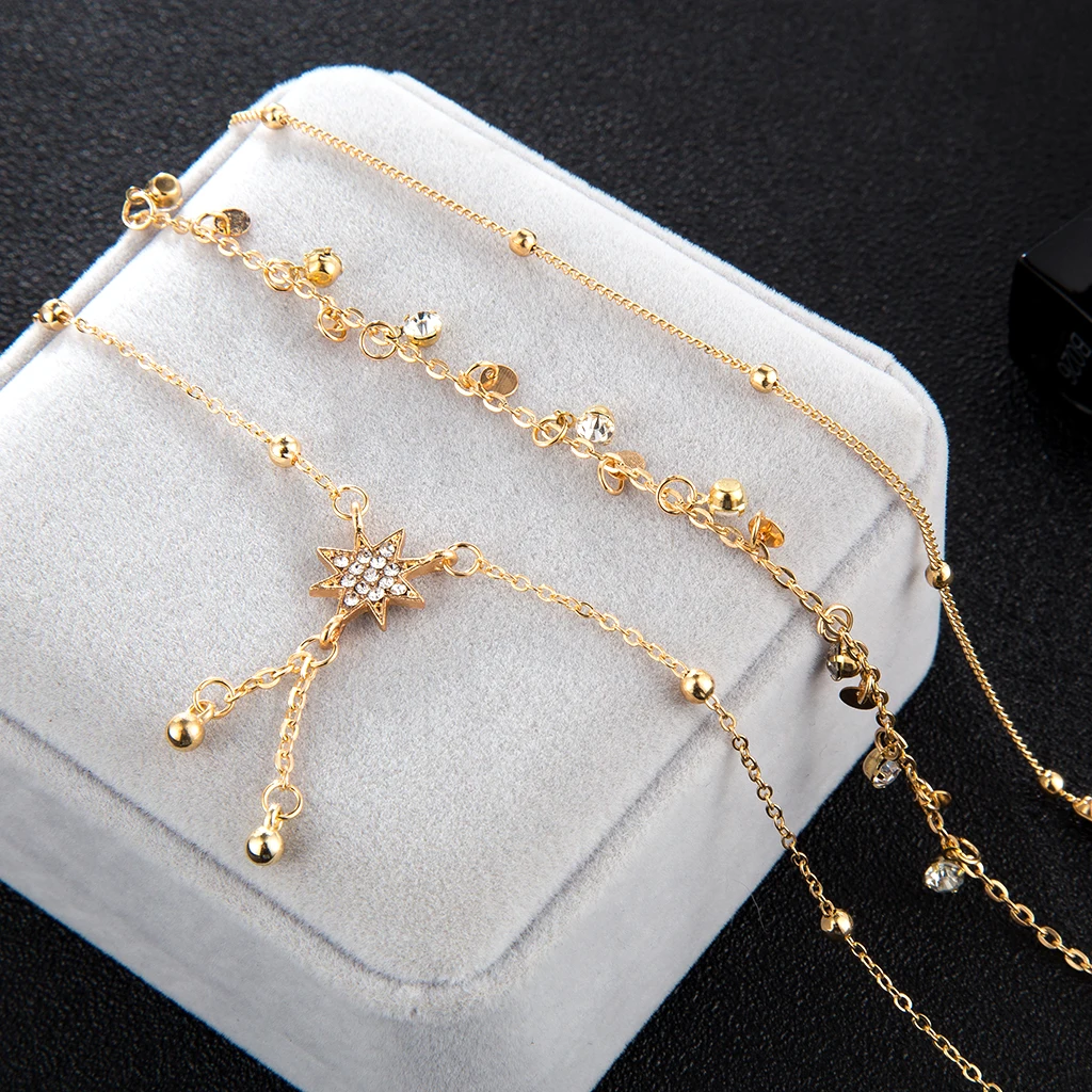 Tocona 3pcs/sets Fashion Foot Chain Natural Crystal Star Anklets Bracelets for Women Summer Jewelry Accesorios Mujer 7118