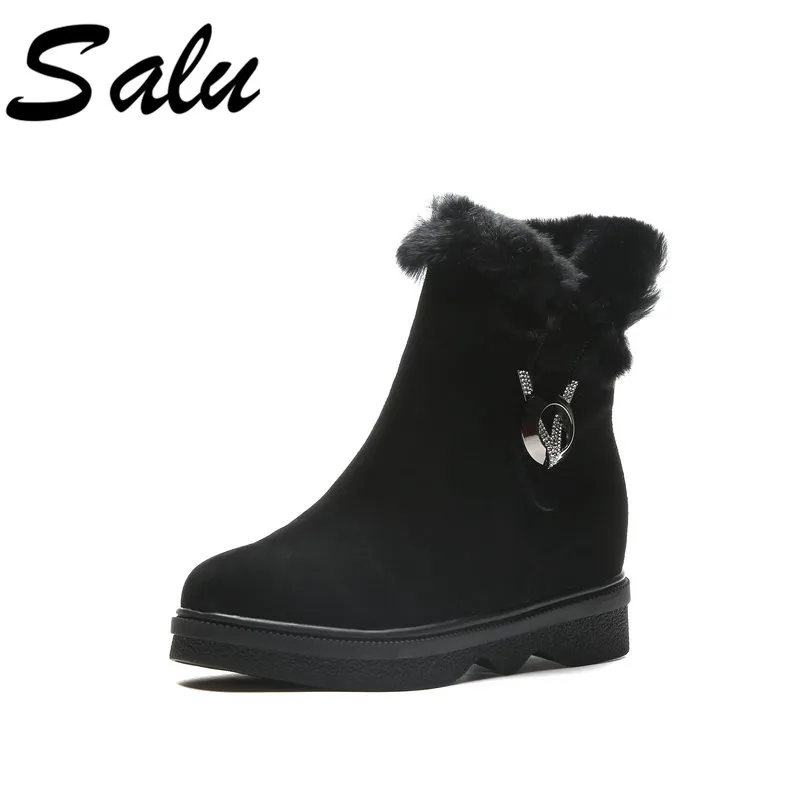 

salu New 2019 Black White Ankle Boots For Women Decoration Fashion ladies Sexy Boots fur Winter Shoes Platform Boots