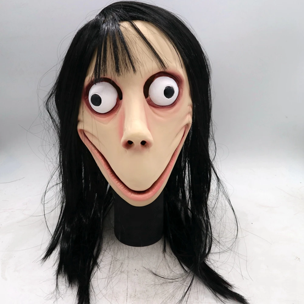 

Halloween Scary Momo Mask Hacking Challenge Whale Game Momo Mask Big eyes With Long Wig Latex Full head For Adult