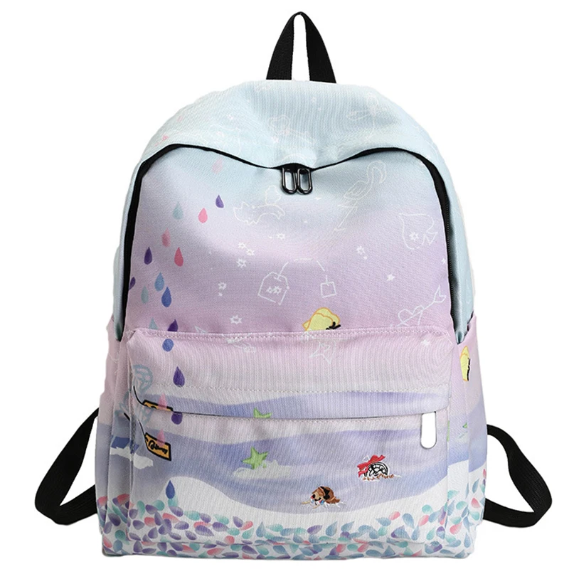 Printing Backpack School Bags For Teenager Girls Rucksack Canvas Bookbags Mochila Feminina Blue Travel Bagpack Bolsas Sac A Dos bookbags-for-girls