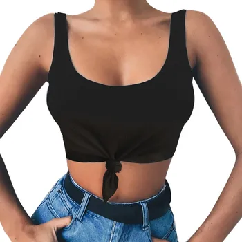 

Sexy Womens Off Shoulder Bandage Crop Top Sexy Short O-Neck Solid Bandage Knotted Tank Tops Sleeveless Vest #522