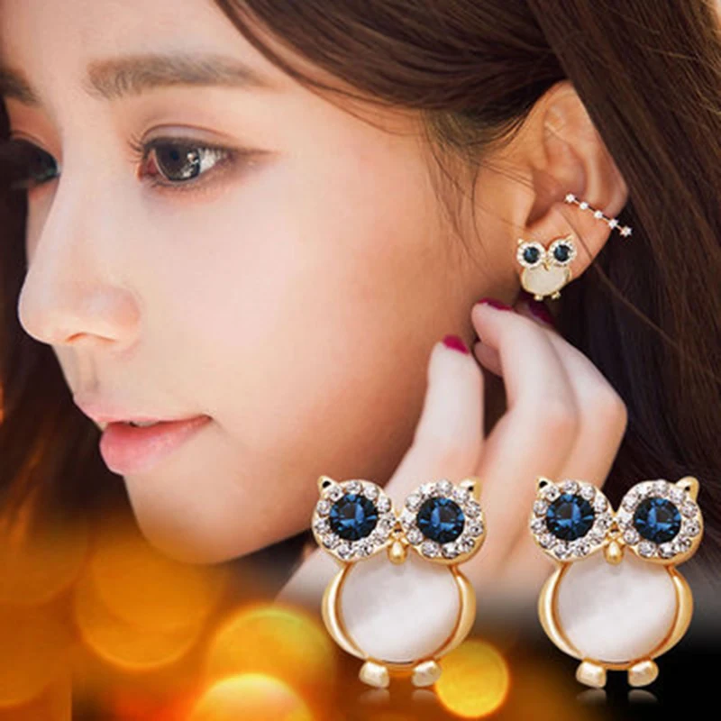 

Fashion Sweet Crystal Owl Girls Stud Earrings For Women Vintage Animal Statement Earrings Jewelry Gift boucle d'oreille femme