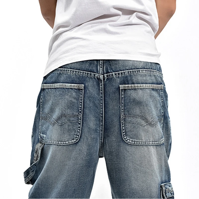 Baggy Jeans Men Denim Pants Loose Streetwear Jeans 2018 Fashion Skateboard Pants for Men Plus Size Trousers Solid Color Blue S93