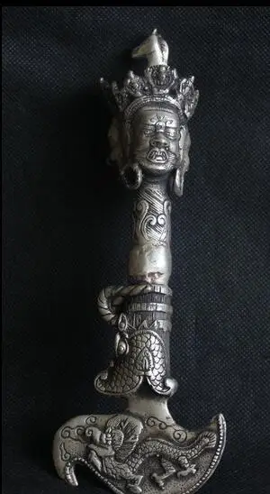 

free 8" Tibet Tibetan Silver Hayagriva Buddha Dragon Beast Phurba Dagger Holder fast