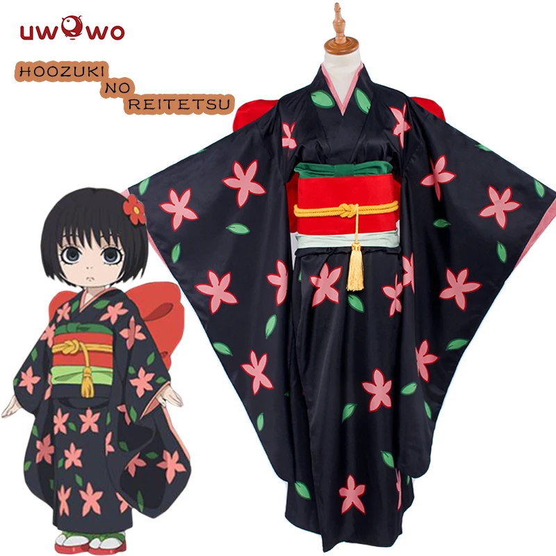Женское сатиновое кимоно UWOWO Zashiki Warashi Hoozuki no Reitetsu черный костюм для косплея сестер