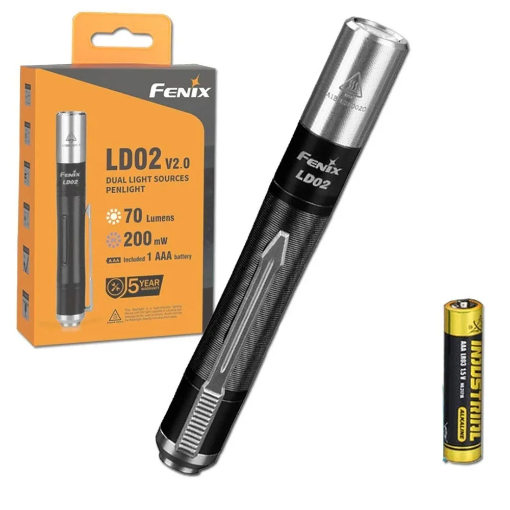 

New Arrival Fenix LD02 V2.0 Super Compact AAA Flashlight EDC Penlight Features Warm White and UV Lights