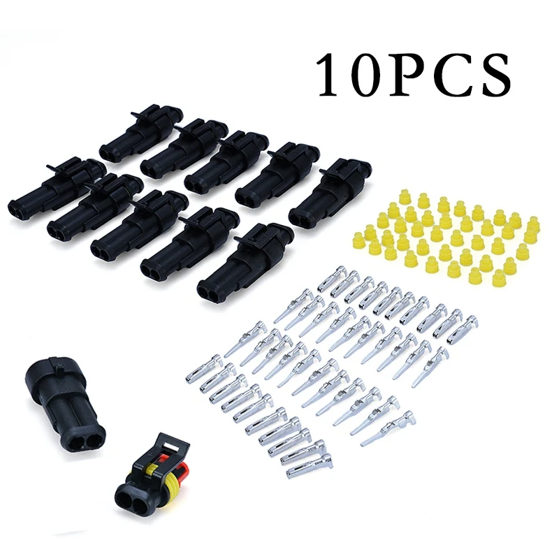 

10PCS 2 Pin Way Car Sealed Waterproof Electrical Wire Connector Terminal Set Metal Terminal Silicone Seal Kit for Truck Boat