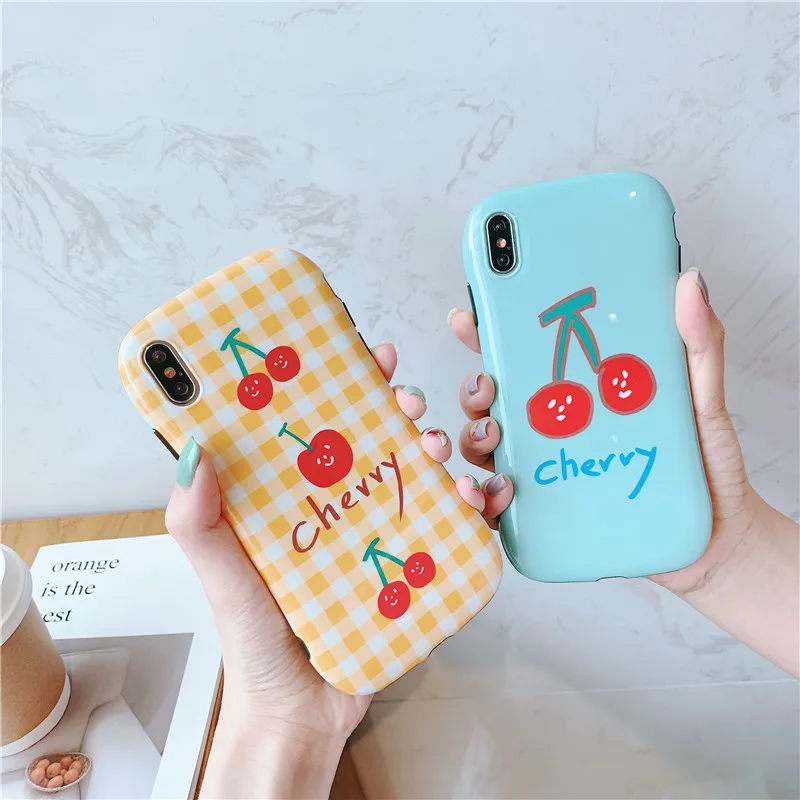 

Glossy Fresh Cherry Patterned Case for Iphone X Xr 7 8 Plus Xs Max Cute Shaped Soft IMD Back Cover for Iphone 6 6S Plus Case