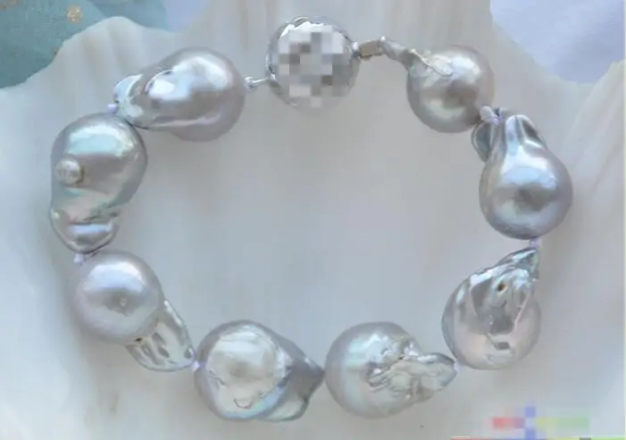 

Free shipping hot sale Women Bridal Wedding Jewelry >> 8" 19mm GRAY BAROQUE KESHI REBORN PEARL BRACELET