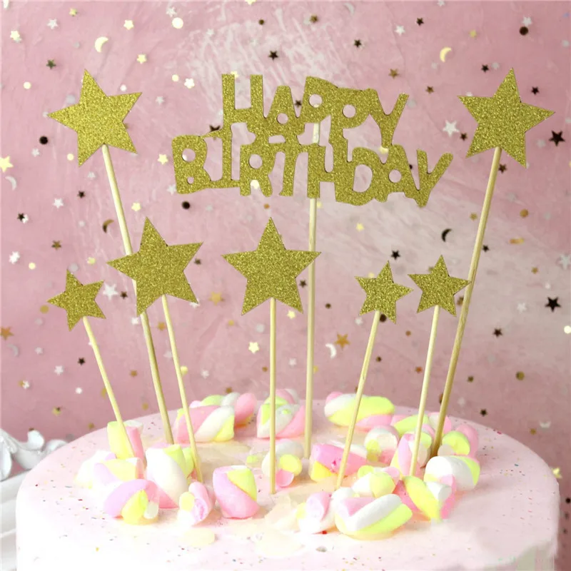 Блестящая Звезда украшения для дня рождения торт выпечки вечерние украшения 5 цветов на выбор горячая распродажа - Цвет: C