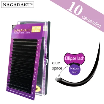 

10 cases NAGARAKU B C D 8-15mm Mix length Ellipse Flat Eyelash Extensions Saving time Grafting Easily soft natural