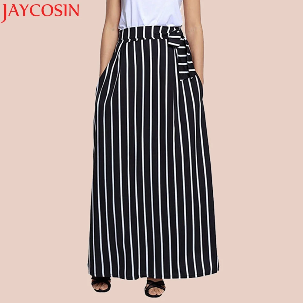

Casual Striped Ankle-length Chiffon Empire Lace-Up Vintage Long Skirt plus size skirts 400#