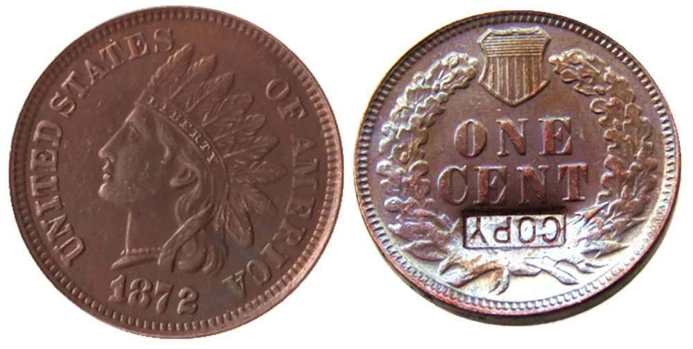 

US 1872 Indian Cent Copper Copy Decorate Coin