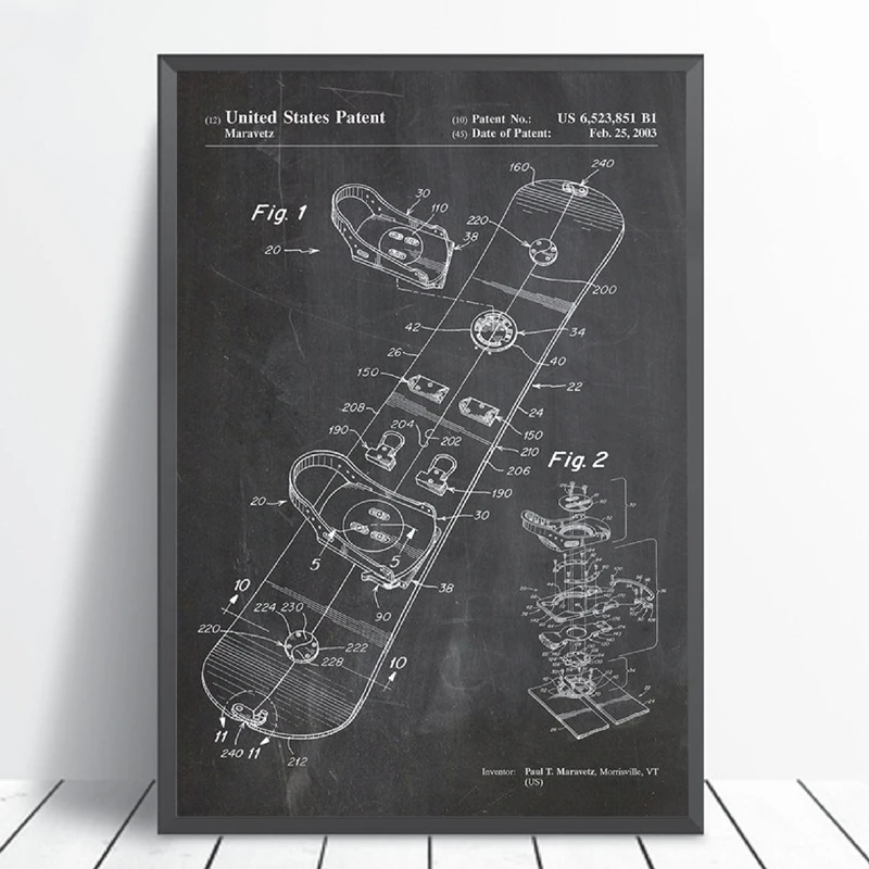 

Snowboard Patent Vintage Poster Wall Art Canvas Print Snow Skiing Posters Blueprint Painting Wall Pictures Sports Decorations