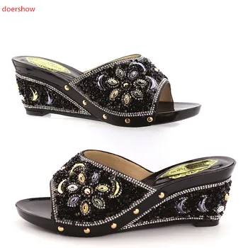 

doershow shoes woman high heels shoes elegant sexy FLOWER summer shoes women sandals BLACK color African shoes KGB1-11