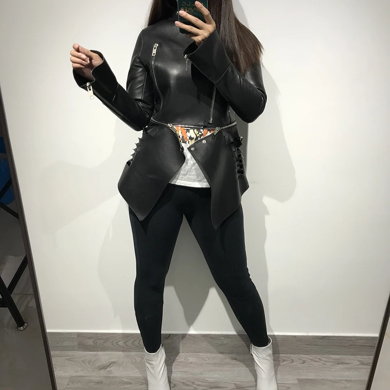 

ladies hollow out real leather jacket women genuine leather jacket