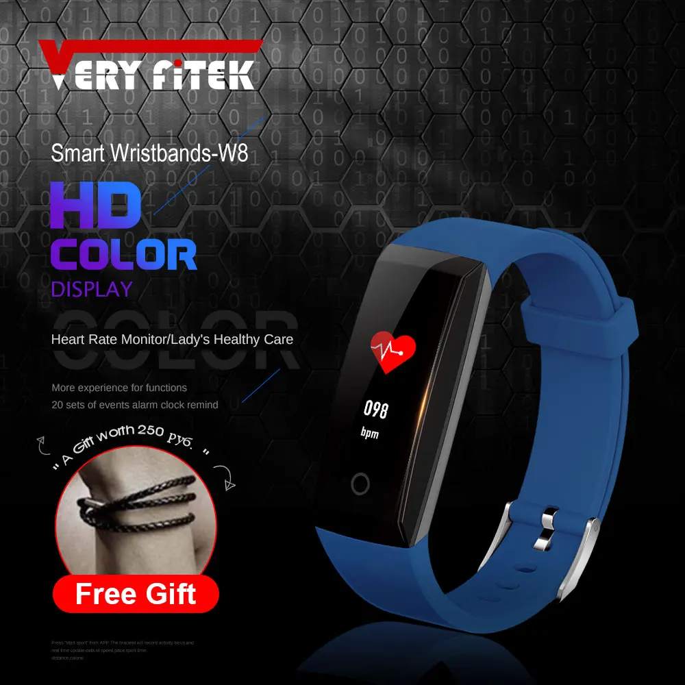 

VERYFiTEK W8 Smart Bracelet Color Screen Heart Rate Monitor Woman Fitness Watch Tracker Pedometer Smart Wristband Bracelets