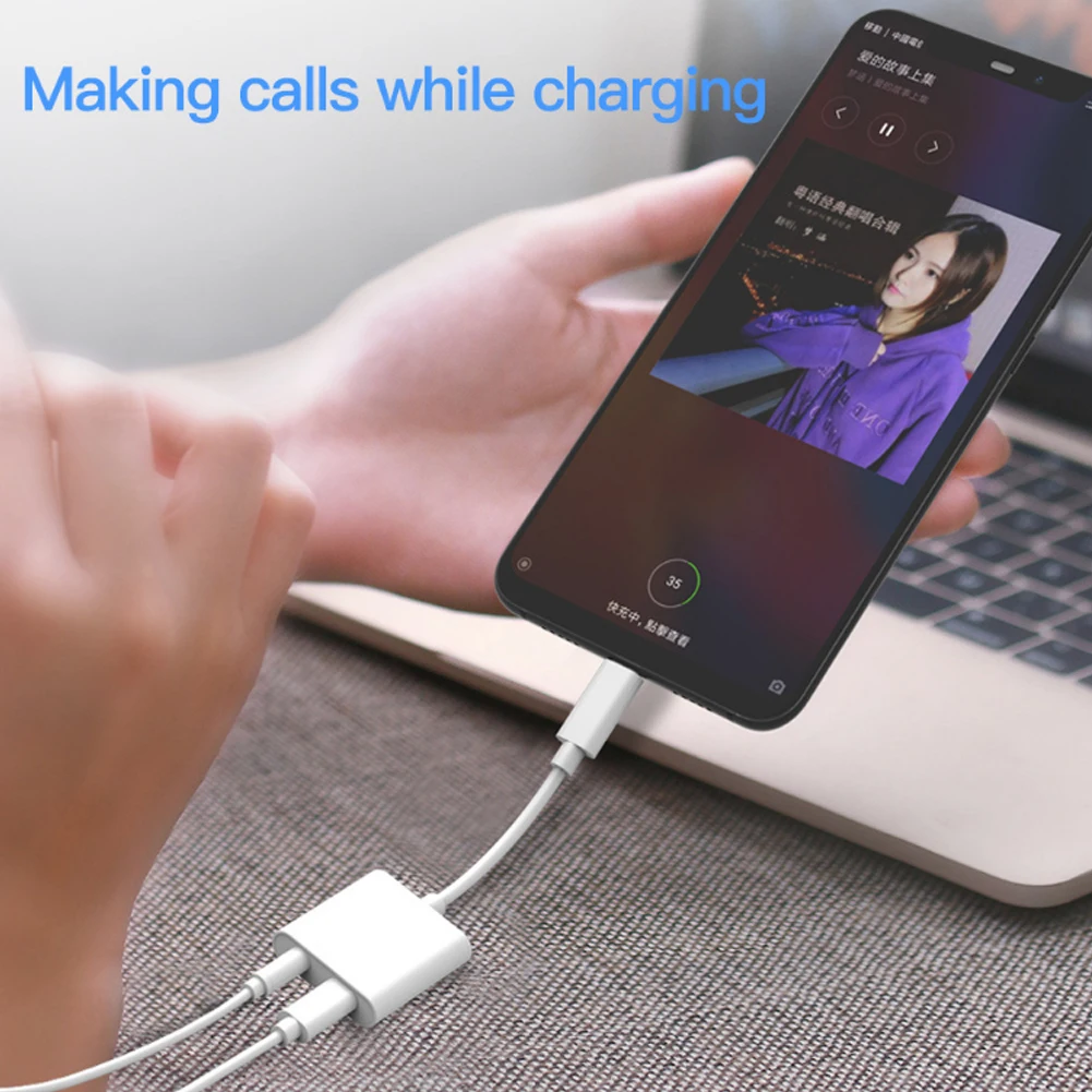 

2 in 1 USB Type C To 3.5mm Earphone Jack Adapter for iPad Android Audio Cable Headphone Charger Charging USB-C Converter White