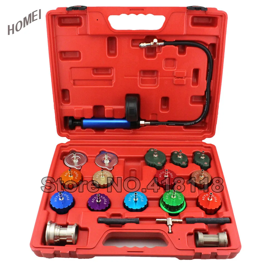 21pcs Radiator Tester of Automotive Cooling System Radiator Pressure Tester Pump Gauge Adapter