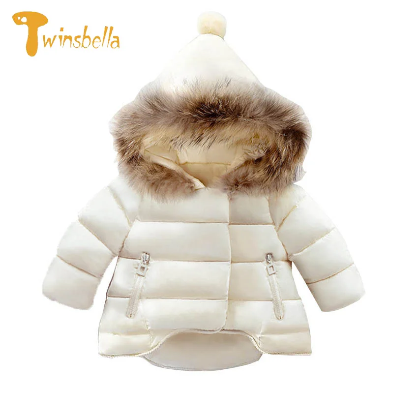 TWINSBELLA 2018 New Girls Winter Clothes Kids Fur Collar&Pointed Cap Warm Down Jacket Solid Frill Outerwear Costume For Baby