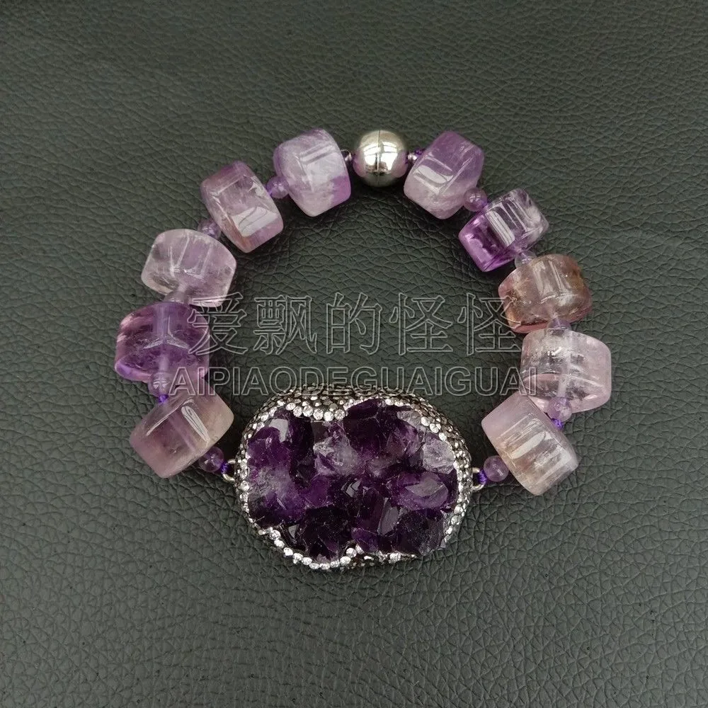 

Women's 8" Rondelle Purple Gems Stone Druzy Bracelet
