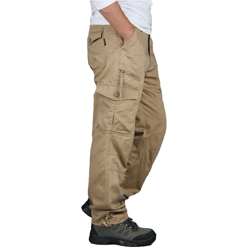 Зимние хлопковые тактические штаны для мужчин на молнии уличная одежда армейские брюки карго военные брюки мужские повседневные Комбинезоны Pantalon Tactico - Цвет: Хаки