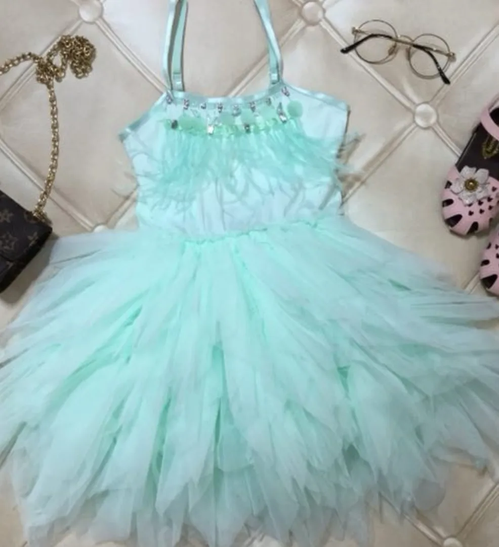 Элегантные Детские платья для девочек; пасхальное платье-пачка для маленьких девочек; костюм; вечерние платья для девочек; детское платье с открытыми плечами - Цвет: Зеленый